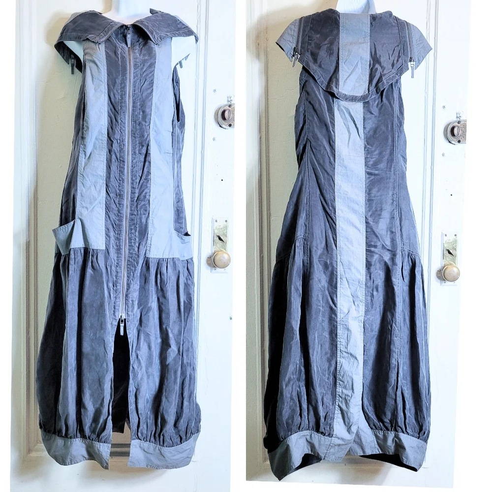 Hebbeding Holland lagenlook gray bubble maxi dress zippers pockets L(1) - Picture 1 of 10